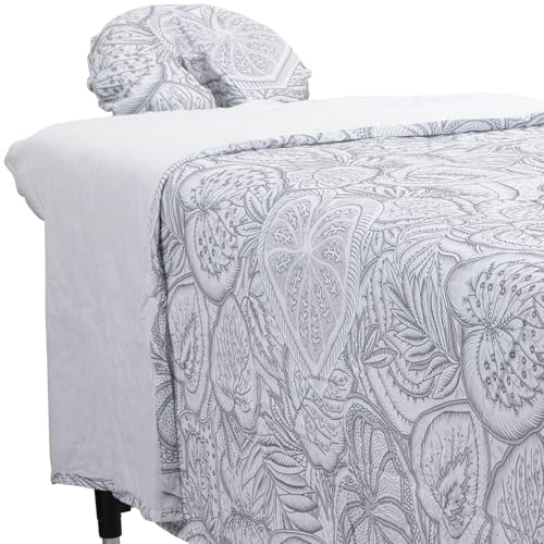 Massage Sheet Set - ForPro Designer Flannel 3-Piece, Island White (Variation of White Island Tranquility)