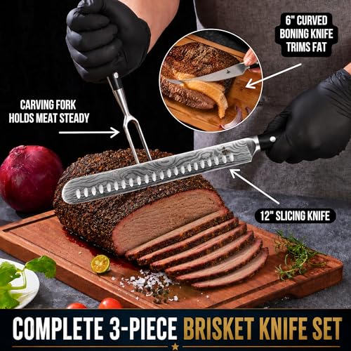Iron Grillers 12-Inch & 6-Inch Meat Carving Knife Set with Fork - High-Carbon German Steel