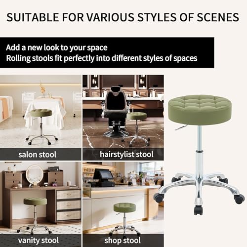 Adjustable Height Swivel Rolling Stool - Backless Green Bar Stools for Hair Stylist & Salon Use