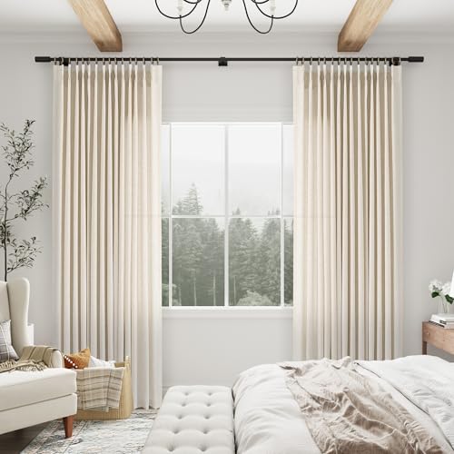 Aersas Natural Pinch Pleat Linen Curtains Set 2 Panels 40x118 inches for Bedroom & Living Room, Semi Sheer Neutral Linen Blend