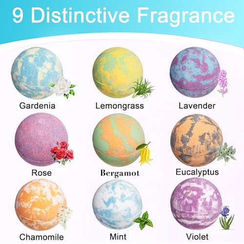 9-Piece Natural Essential Oil Bath Bombs Set - Handmade Spa & Relaxation Gift