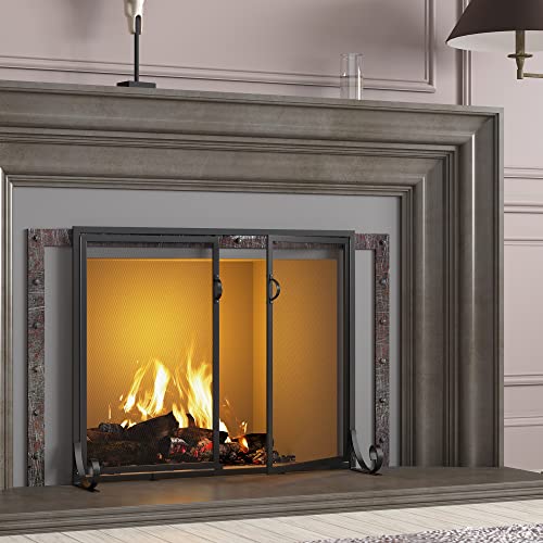 Fire Beauty Hinged Double Door Fireplace Mesh Guard L37.8xW30.7 inch