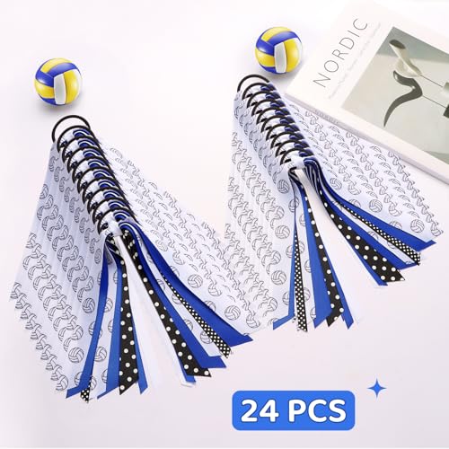 LiYiQ 24 Pack Volleyball Hair Ties for Girls - Blue, Elastic Ribbon Scrunchies