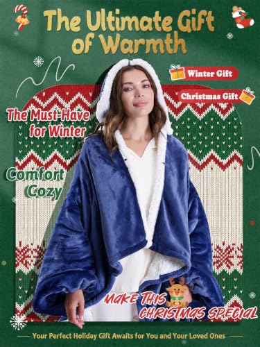Pravoluxmax Blue Wearable Heated Blanket with Sleeves - Electric Snuggle Throw