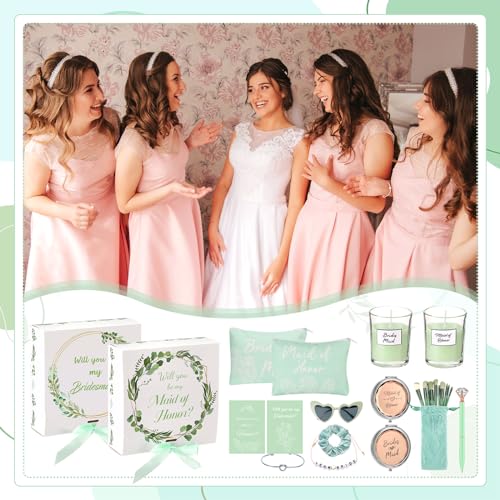 Nuogo Bridesmaid Proposal Gift Box Set - Green Modern Wedding Party Accessories, 8 Sets