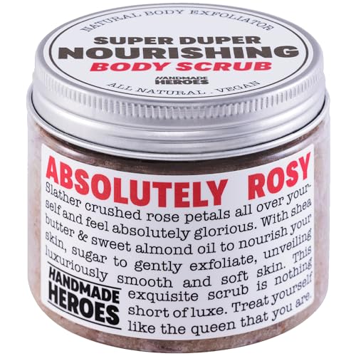 Rose Petal Scrub Foot & Body Exfoliator Infused with Vitamin E and Rose Natural Exfoliating Sugar Body Scrub for Toning Cellulite Skin Care by Handmade Heroes