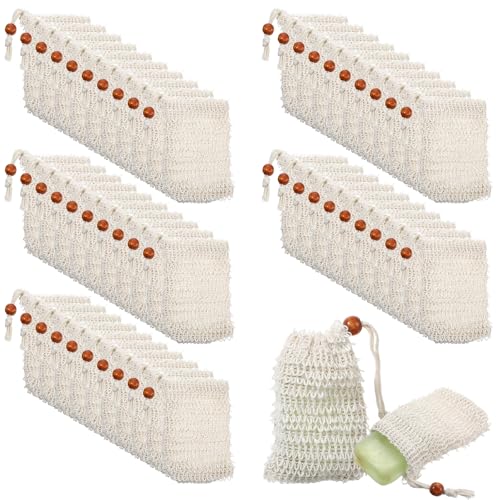 Molain Brown Sisal Soap Saver Bags 50 Pack - Eco-Friendly Bar Soap Pouches