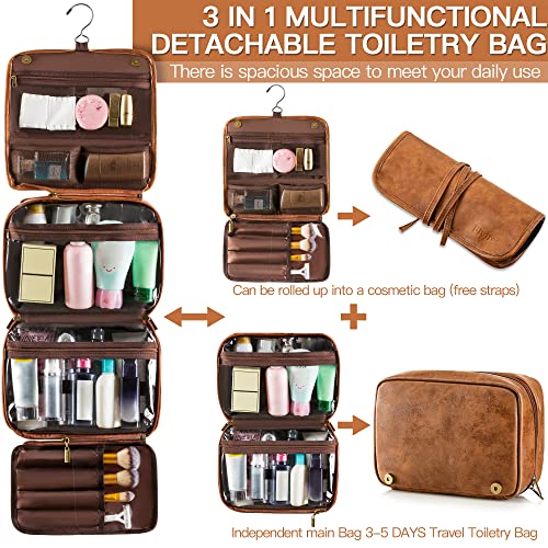 Men's PU Leather Hanging Toiletry Bag with Detachable Compartments - Brown
