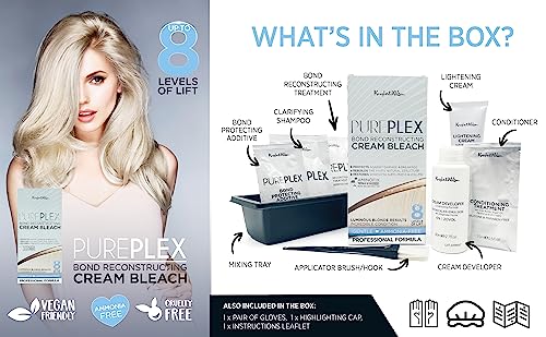 Knight & Wilson PurePlex Cream Hair Bleach. Powder Free. Bond Reconstructing. Up to 8 of Lift, Protects & Repairs during Lightening. Complete bleaching kit with tint bowl and brush. Ammonia Free.