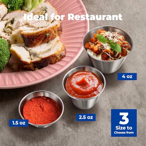 120 Pack Stainless Steel Dipping Sauce Cups 2.5 oz Reusable Condiment Ramekins