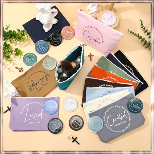 Christian Makeup Bags with Mirrors - Bible Verse Gift Set, Vintage, 12 Pieces