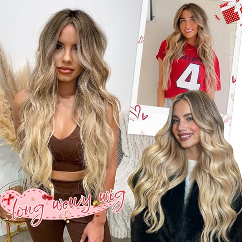Blonde Wigs for Women 30 Inch Long Wavy Lace Glueless Ombre Blonde