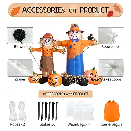 6ft Inflatable Halloween Pumpkin & Scarecrow Decor with LED Lights - Fall Yard Decoration - Variation of Scarecrow-Two