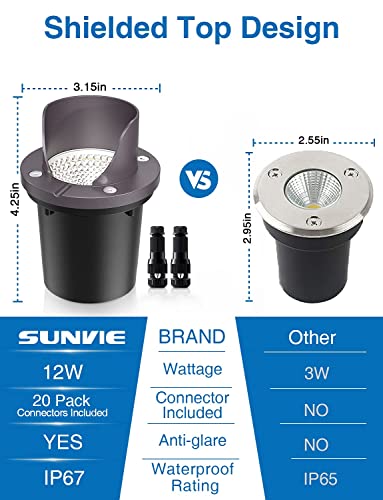 SUNVIE 6-Pack 12W 3000K LED Low Voltage Well Lights Shield Top