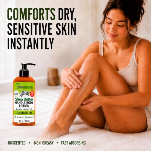 Unscented Shea Butter Lotion for Dry Skin - 8oz Fragrance Free - RaGaNaturals