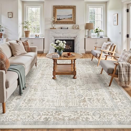 Accent Taupe Multi Vintage Floral Area Rug 6x9 Low Pile Non Slip