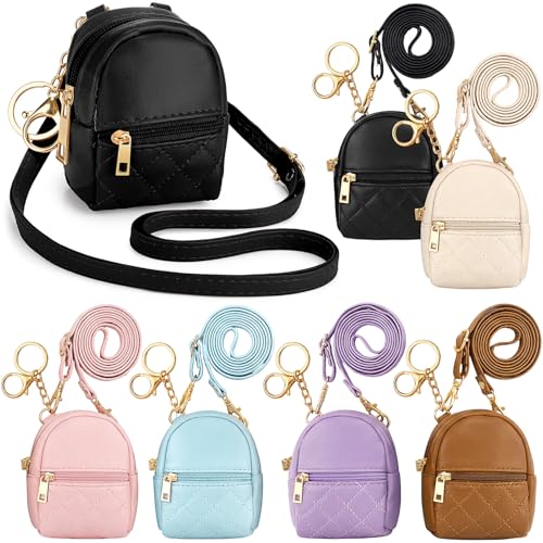 Mini Backpack Keychain Set - 6 Color Cute PU Leather Makeup & Organizer Pouches