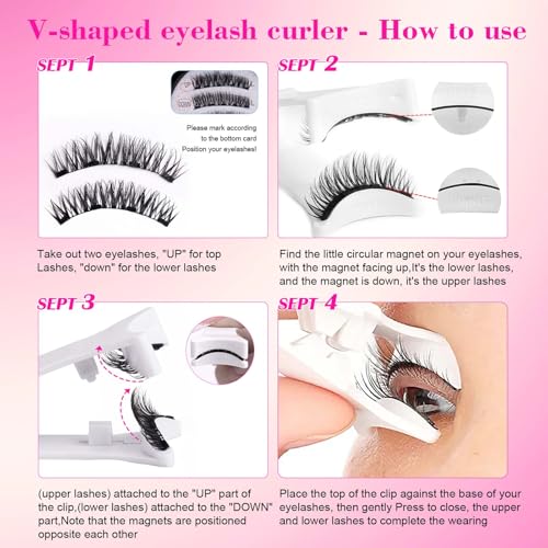 Magnetic Eyelashes Kit with Applicator 2 Pairs, No Glue Needed Reusable Fake Lashes Easy to Apply, Natural Looking False Eyelashes for Women, Style B