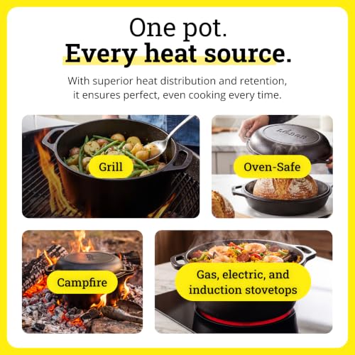Lodge 7 Quart Cast Iron Dutch Oven with Loop Handles – Oven-Safe, Versatile Cooking Pot