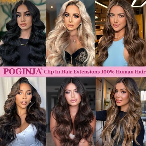 Clip in Hair Extensions 18 Inch Real Human Hair - Natural Black #1B, 100g