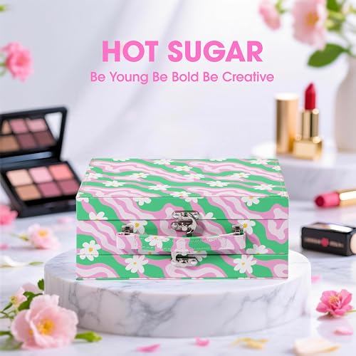 Hot Sugar Makeup Kit for Preteen Girls 10-12, Birthday Christmas Makeup Gift Set for Teens 16-18, All in One Beginner Makeup Kit for Women Full Kit (Floral Green)