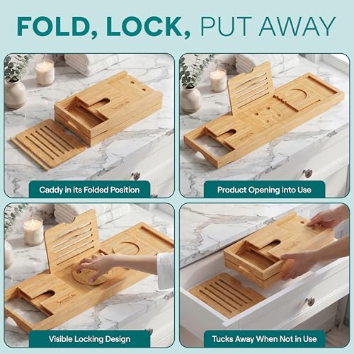 SereneLife Natural 2-in-1 Foldable Bamboo Bath and Bed Tray with Adjustable Length