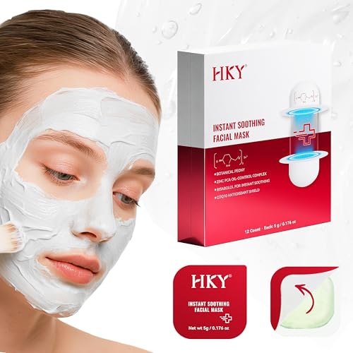 HKY Cooling Instant Soothing Facial Mask - Skin care Redness Relieving Deep Hydrating Pore Tightening with Zinc PCA, Botanical Peony, CoQ10, For Repair Skin Barrier(1 Box 12 Count)