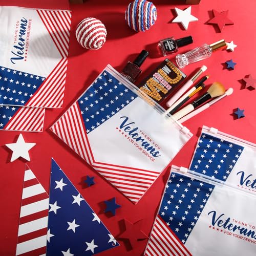 SilTriangle 100 Pcs Christmas Veterans Thank You Gift Bag Veterans Gift Bulk Red Blue EVA Cosmetic Bag American Flag Thank You for Your Service Patriotic USA Party Favors for Men Soldier