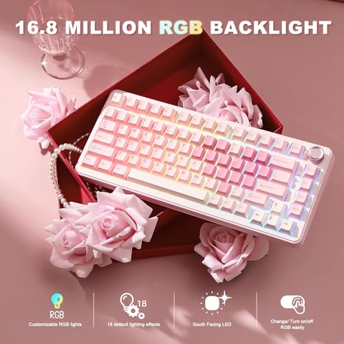 Wireless Mechanical Keyboard 75% Gasket Mount RGB with Multimedia Knob - Pink, Cocoa Cream V2 Switch