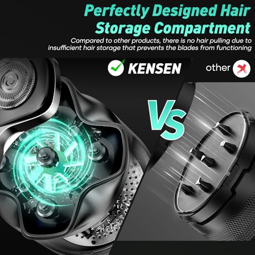 5D Head Shavers for Bald Men - Kensen 2025 Upgraded Large Hair Chamber Bald Head Shavers for Men, Christmas Gift Best Head Razors for Bald Mens Waterproof USB-C Cordless 160min for Home Office Travel