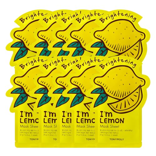 Hydrating Lemon Face Sheet Masks - 10 Pack for Clear Skin & Pore Tightening
