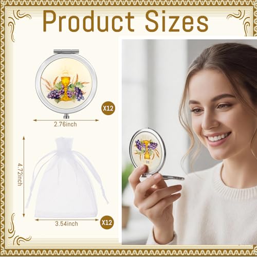 Yerliker 24 Pcs Baptism Favor Set, Compact Mirro Religious Baptism Gift for Guests 12 Pcs Mirror with Organza Bags Christening Holy Spirit Dove Primera Comunion Bautizo Recuerdos for Guests