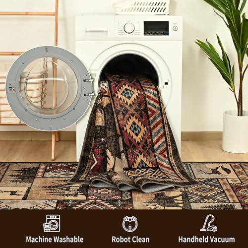 HOMORE Rustic Cabin Area Rug 6x9 Brown - Western & Southwestern Style, Non-Slip, Machine Washable