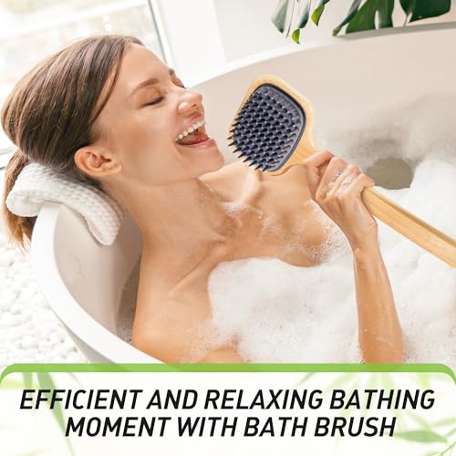 Dual-Sided Back Scrubber with 21.65 Inch Handle - Gentle Silicone Shower Brush