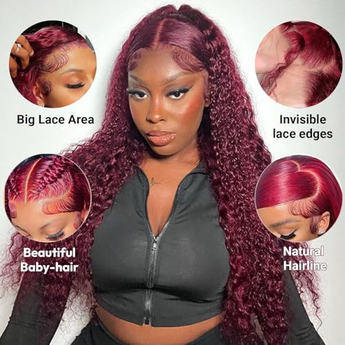 Red Lace Front Wigs Human Hair 13x6 Deep Wave 18 Inch 99J Burgundy Wet & Wavy