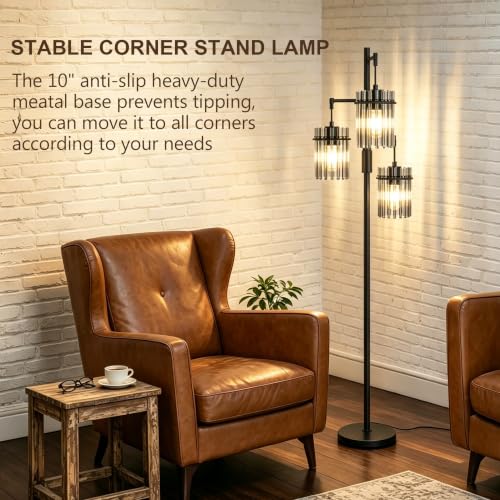 66 Inch Tall Black Dimmable Farmhouse Floor Lamp with Crystal Accents
