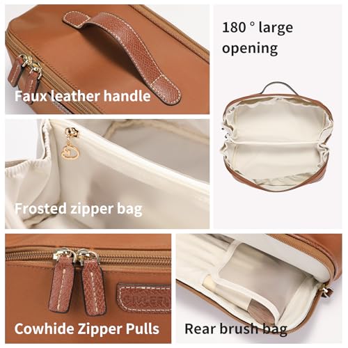 Brown Travel Makeup Bag for Women Flat Open Cosmetic Organizer
