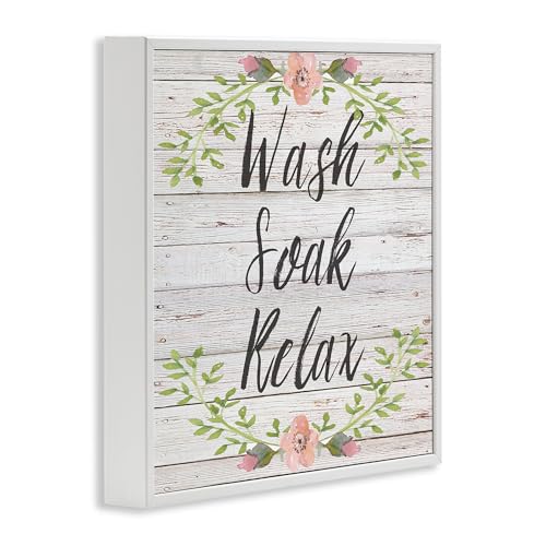 Stupell Industries Wash Soak Relax Floral Wood Wall Art, 17 x 17, White Framed