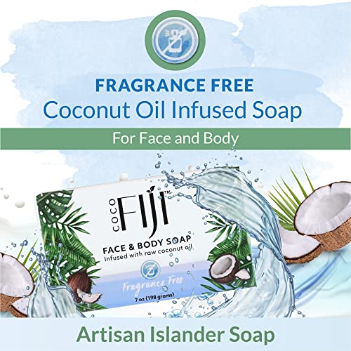 Organic Fiji Coconut Soap Bar Fragrance Free 7 oz Pack of 3 - Moisturizing & Pore Purifying