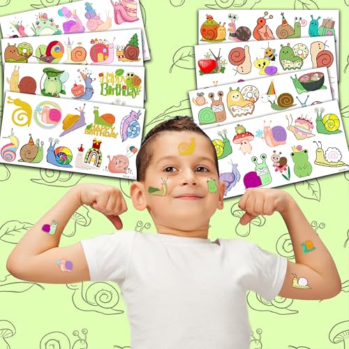 Cute Snail Temporary Tattoos 8 Sheets 81 PCS Snail Mail Party Decorations Favors Supplies Bug Snail Insect Theme Birthday Cute Stickers Christmas Gifts for Boys Girls Class School Prizes Carnival