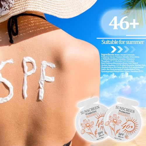 Heigble 100 Pcs Travel Size Sunscreen Packets SPF 46+ Bulk, Individual 3ml Gel Sunscreen for Outdoor Use