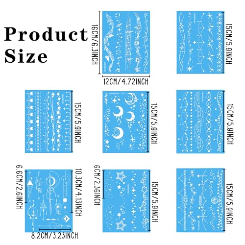 Blue Luminous Temporary Tattoos Glow in the Dark Music Festival Moon Tattoos Waterproof Planet Star Fake Tattoo Sticker for Women Men Face Body Arm Party Cute Skin Tattoo Decorations