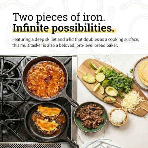 Cast Iron Combo Cooker Set - 3.2 Qt Deep Pot & 10.25 Inch Skillet Lid