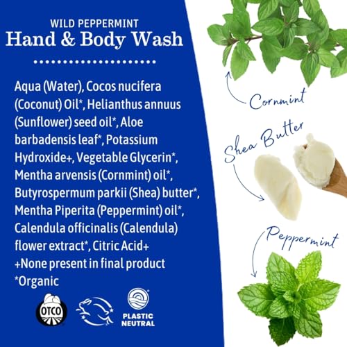 Earth Mama Wild Peppermint Hand & Body Wash | Foaming Castile Soap Liquid and Hand Soap, Made with Organic Wild Mint & Peppermint Oil, 5.3 fl oz