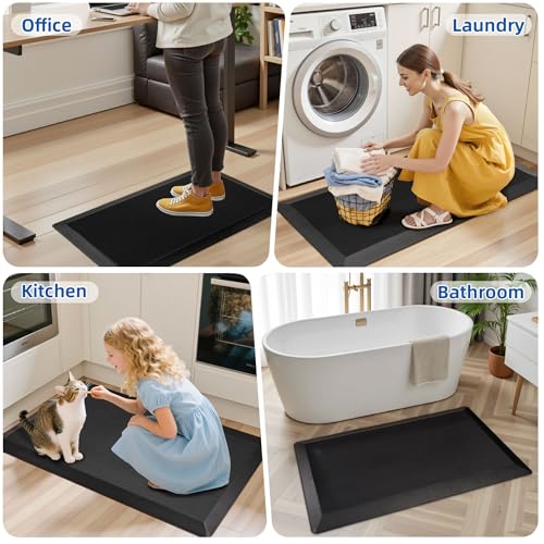 Extra Thick Anti-Fatigue Kitchen Mat Set - Black 20x32 + 20x48 Inches