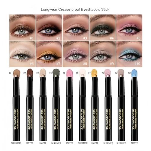 MAEPEOR 10 Colors Cream Eyeshadow Stick Silky Smooth Matte Shimmer Eyeshadow Pen Waterproof and Long Lasting Shadow Pencil for Girls and Women (Color 03)