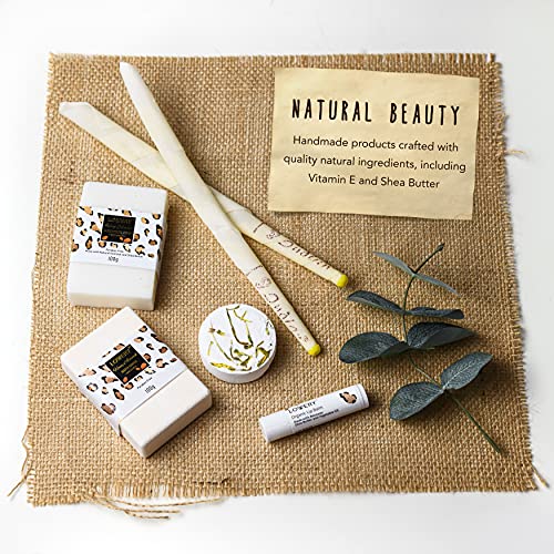 Luxury At-Home Spa Kit with Honey Almond Scent - Bath Gift Basket with Vit E-Rich Bath Essentials, Tumbler, Ear Candles, Bath Oil, Salts, Shower Steamer, Organic Lip Balm & More in Leopard Basket, 21