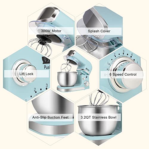 Kitchen in the Box Blue Stand Mixer 3.2Qt Small Electric Food Mixer with 6 Speeds