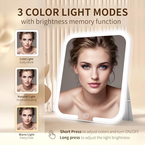Travel LED Makeup Mirror with Lights, Adjustable & Rechargeable