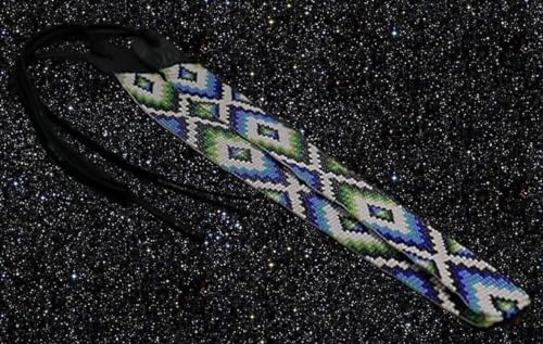 Native American Style Beaded Hatband - White & Blue Southwestern Cow Rode Handmade Headwear - Variation: White & Blue